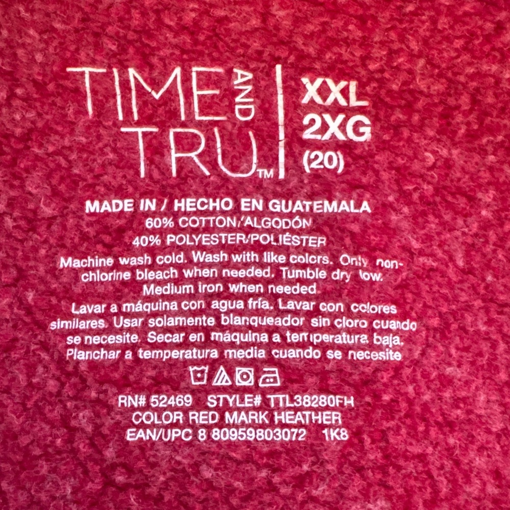 Time & Tru Women’s Full Zip Hoodie Sweatshirt | Pink Berry | Size XXL - Picture 3 of 4